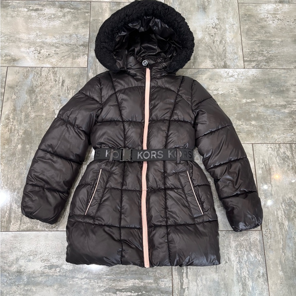Michael Kors Black Puffer Jacket with Pink Trim